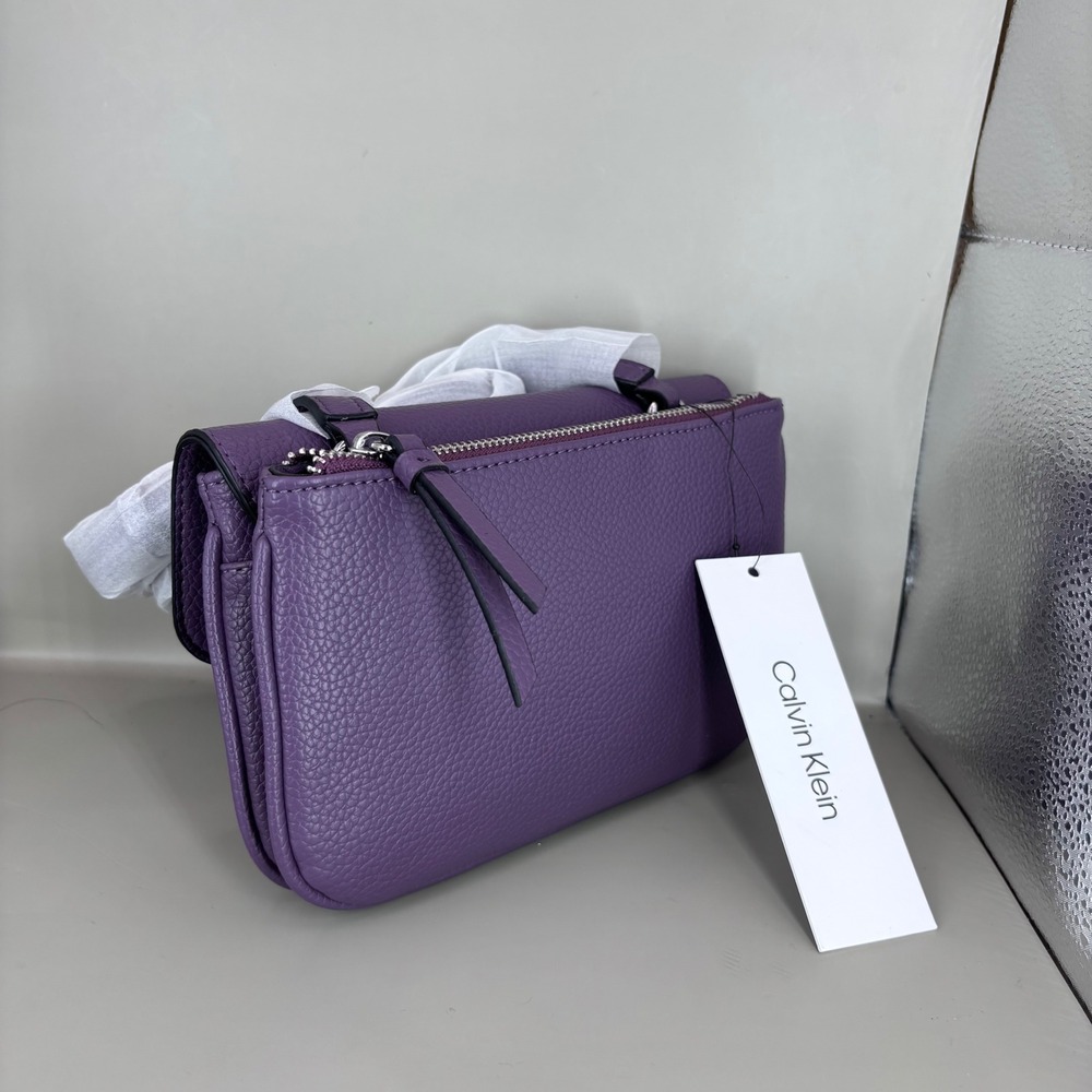 Calvin Klein Arya Purple Pebbled Crossbody Bag H5JEYZK4 New - Picture 3 of 8